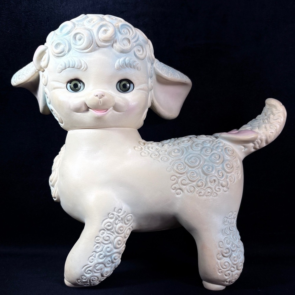 Edward Mobley‎ Co. Arrow Rubber Lamb Squeak Toy 1961 Vintage Cream Pink Blue 10"